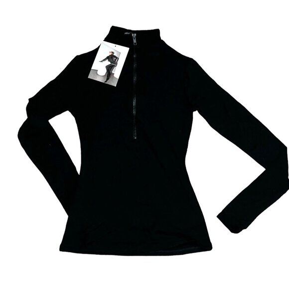 Naked Wardrobe Compression Long Sleeve Half Zip Neck Top Sz Small Womens Black - Picture 4 of 14